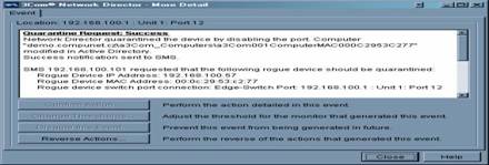Informace v 3Com Network Directoru o provedení automatické karantény