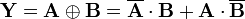 \mathbf{Y} = \mathbf{A} \oplus \mathbf{B} =  \overline{\mathbf{A}}\cdot{\mathbf{B}}+{\mathbf{A}}\cdot\overline{\mathbf{B}}